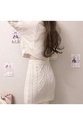 Fall 2 Set Cute Rabbit Embroidery Kintted Sweater & Skirt