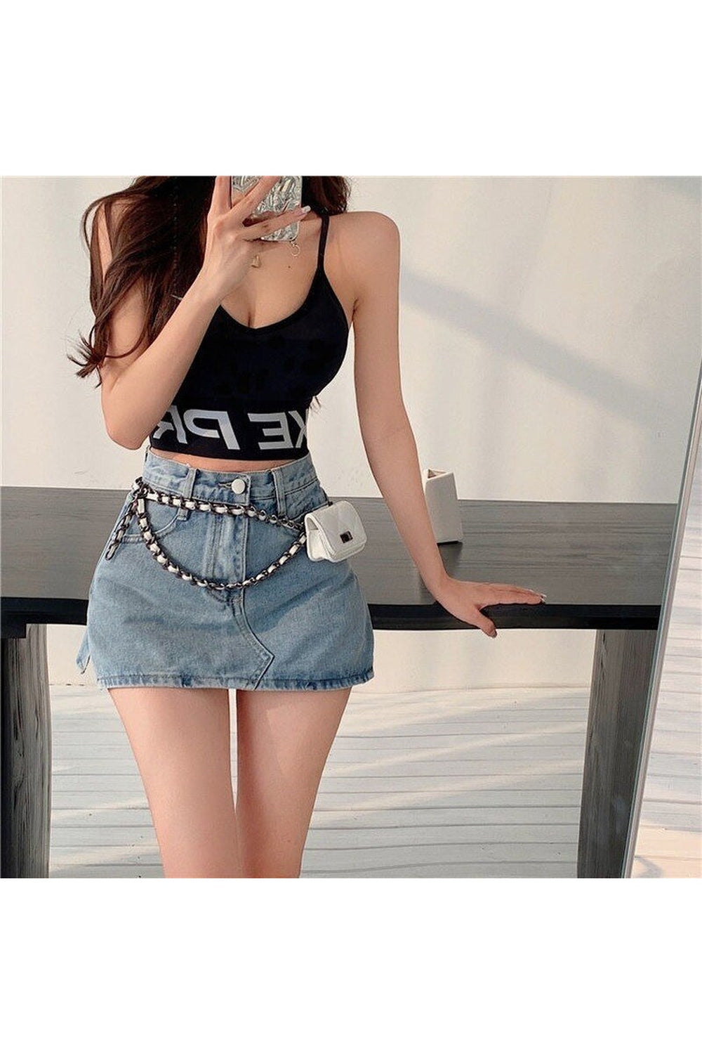 90s High Waist Denim Mini Skirt