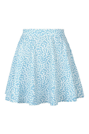 Vintage 90s Summer Floral Print Skirt in Blue.