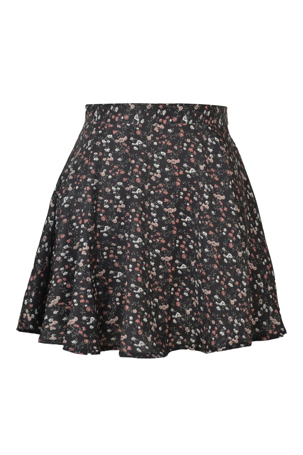 Floral print skirt in classic black color.