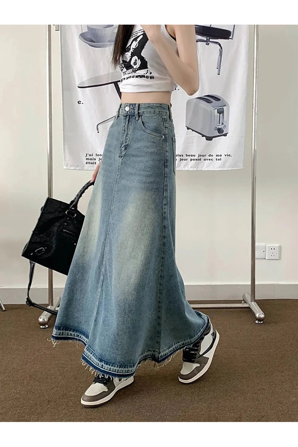 90s Vintage Long Denim Skirt