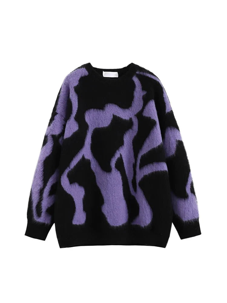 Cozy oversized sweater in dreamy purple hues.