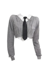 Cropped grey knit top with academia inspiration.