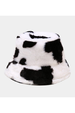 Aesthetic Cow Print Plush Bucket Hat