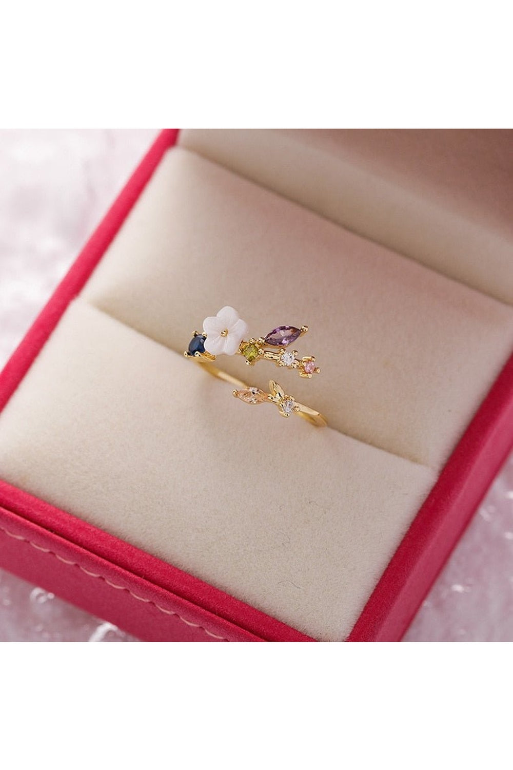 Aesthetic Crystal Flower Ring