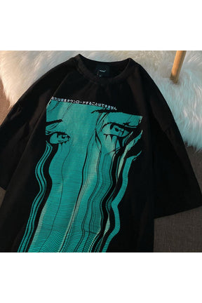 Stylish black Harajuku Oversize T-shirt with aesthetic design.