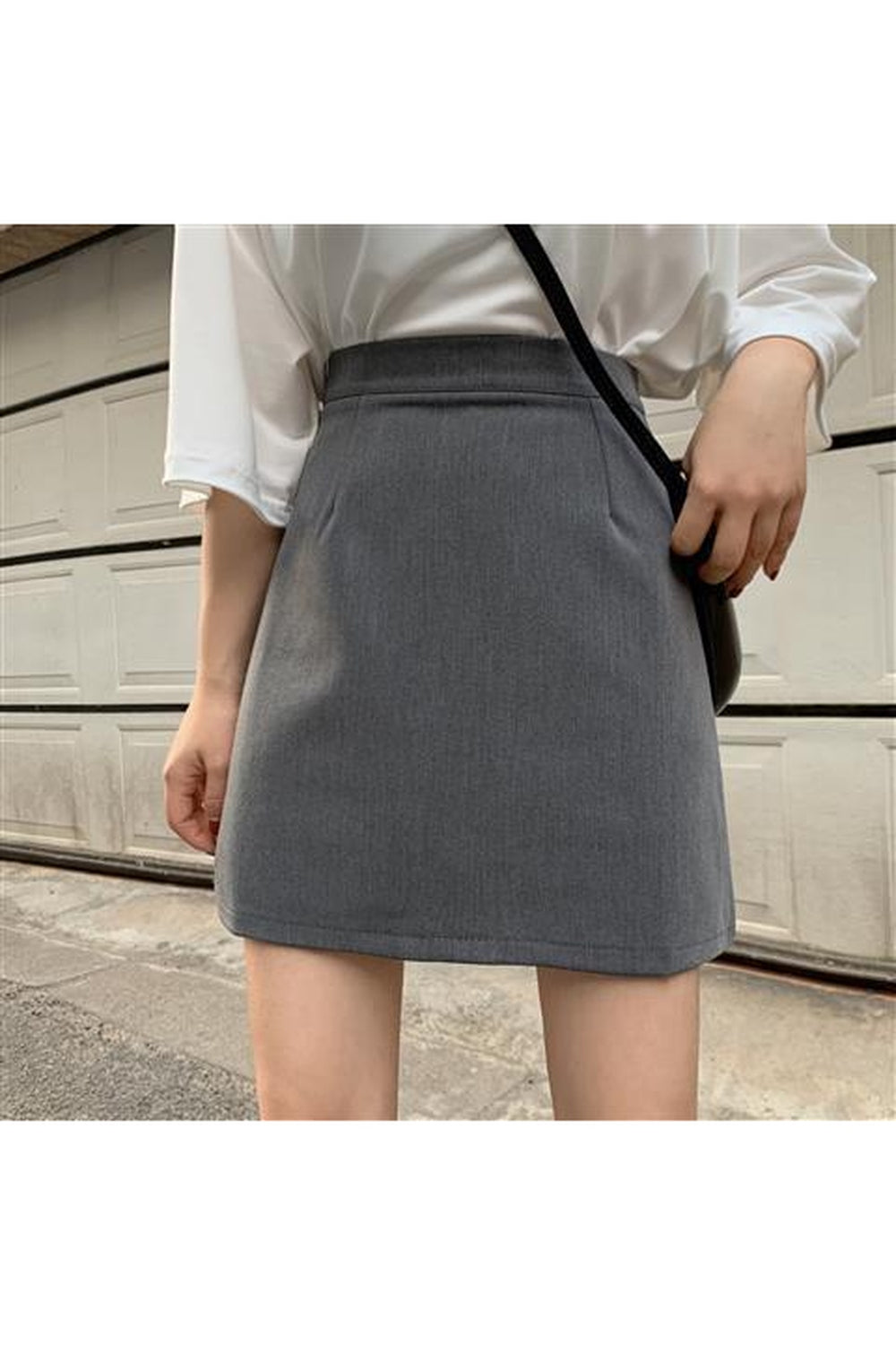 Gray Aesthetic Mini Solid Skirt, featuring sleek design.