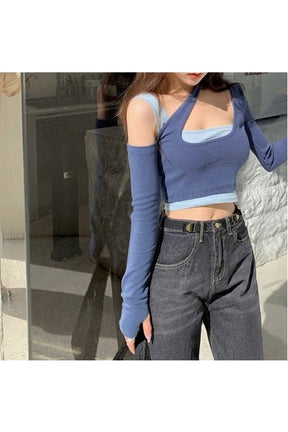 Blue off-shoulder crop top 2269blue - chic style.