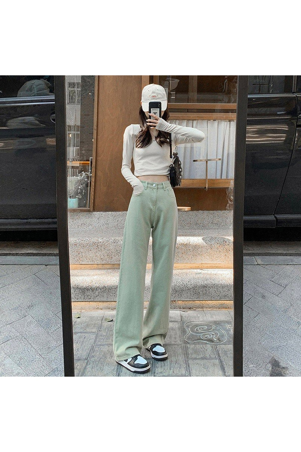 Stylish Fall Aesthetic Green Pastel Jeans.