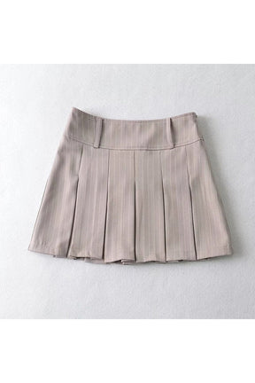 Gray striped mini skirt, pleated, aesthetically charming.