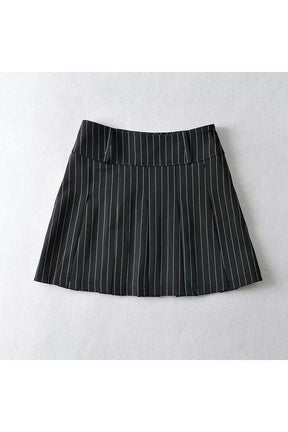 Black pleated striped mini skirt with aesthetic design.