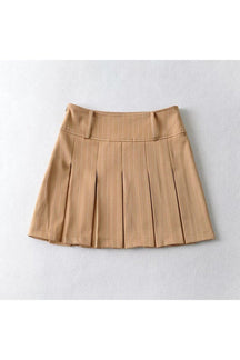 Khaki striped mini skirt with pleats.