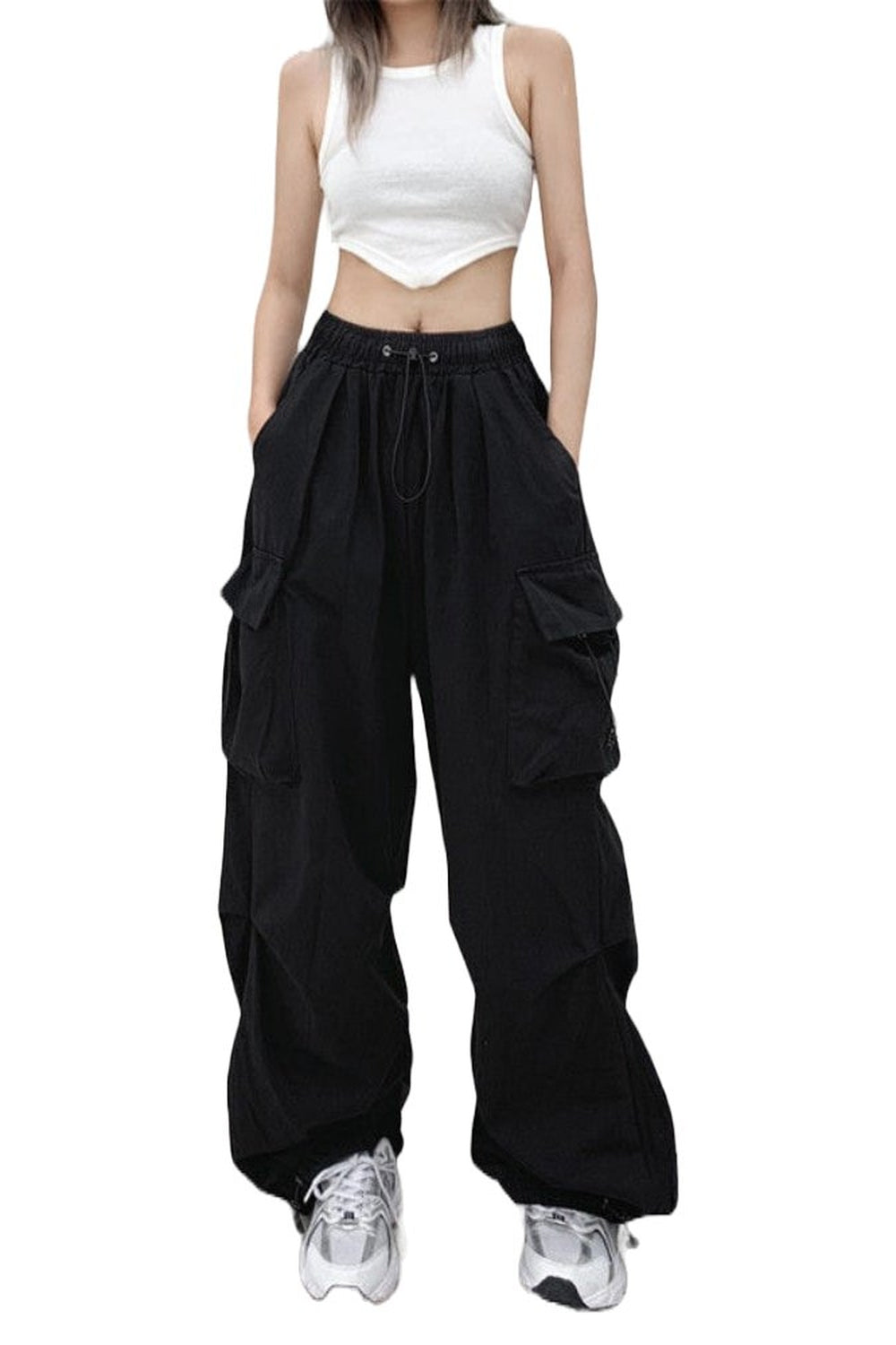 "Alt Baggy Cargo Pants in sleek Black color."