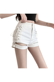 White variant of Alt Black Lace Up Denim Short.