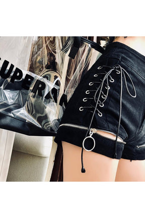 Alt Black Lace Up Denim Short