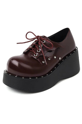 Stylish Burgundy Alt Black Rivets Ankle Boots.