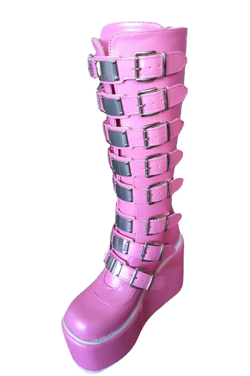 Pink Alt Heart Buckle Knee Boots with charm.