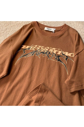 Coffee Alt Letter Print T-shirt in brown color.