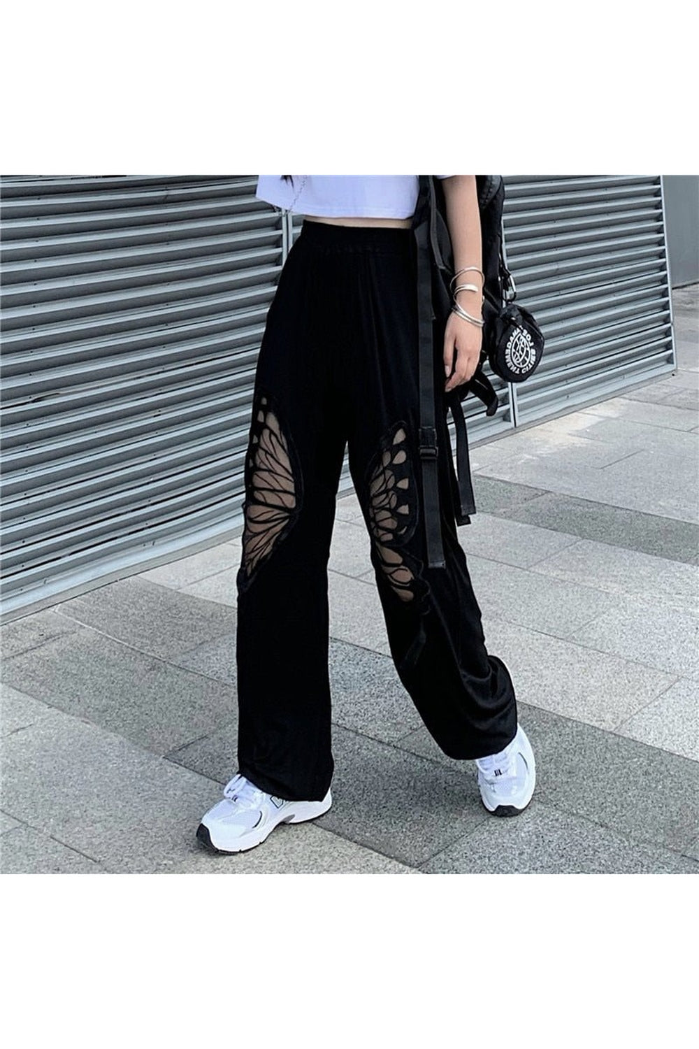 Alt Style Black Butterfly Loose Pants