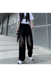 Black butterfly loose pants, stylish and comfortable.