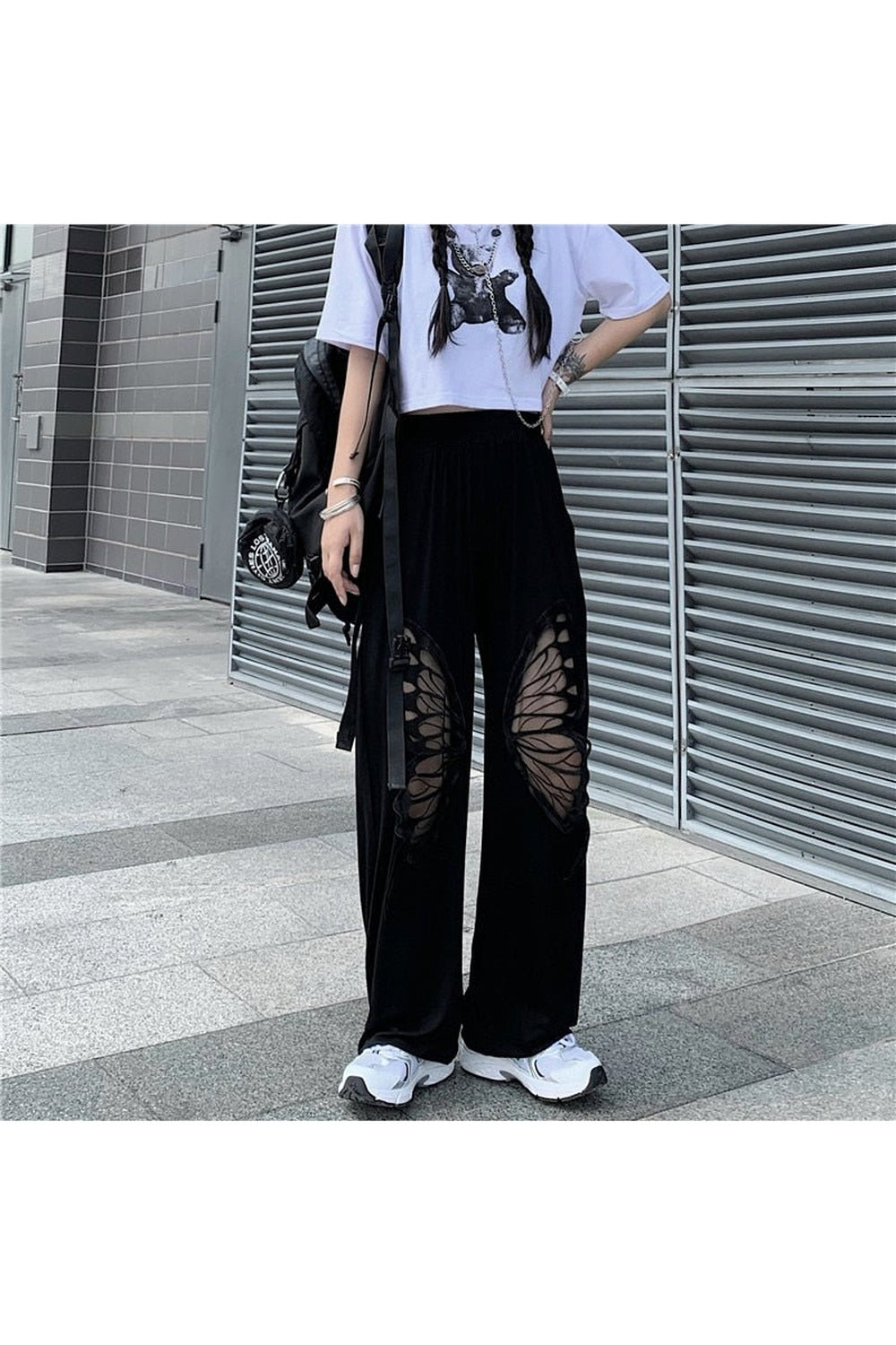 Alt Style Black Butterfly Loose Pants