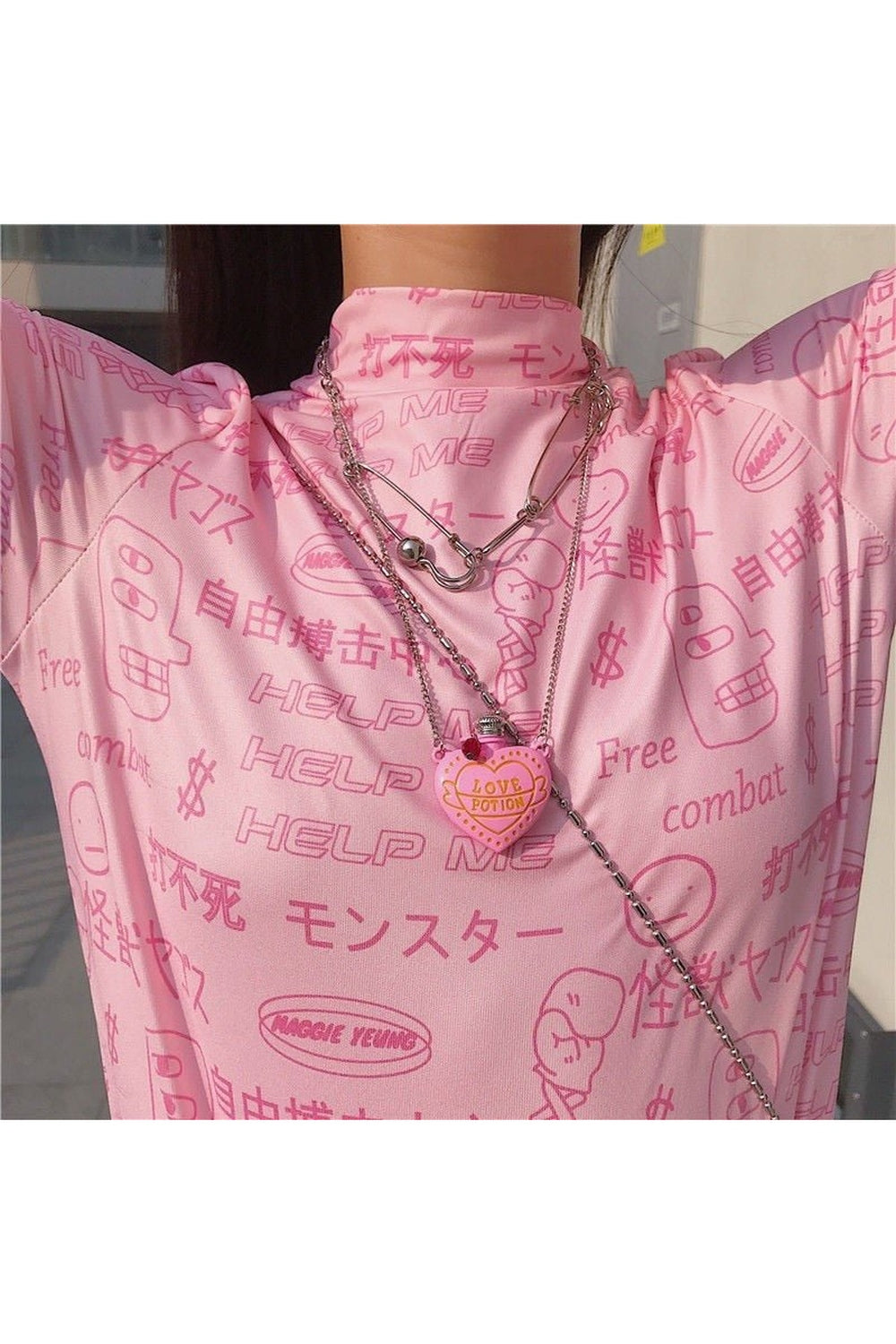 Stylish Pink Love Bottle Necklace, chic accessory.