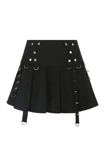 Trendy Alt Style Pleated Mini Skirt in Black.