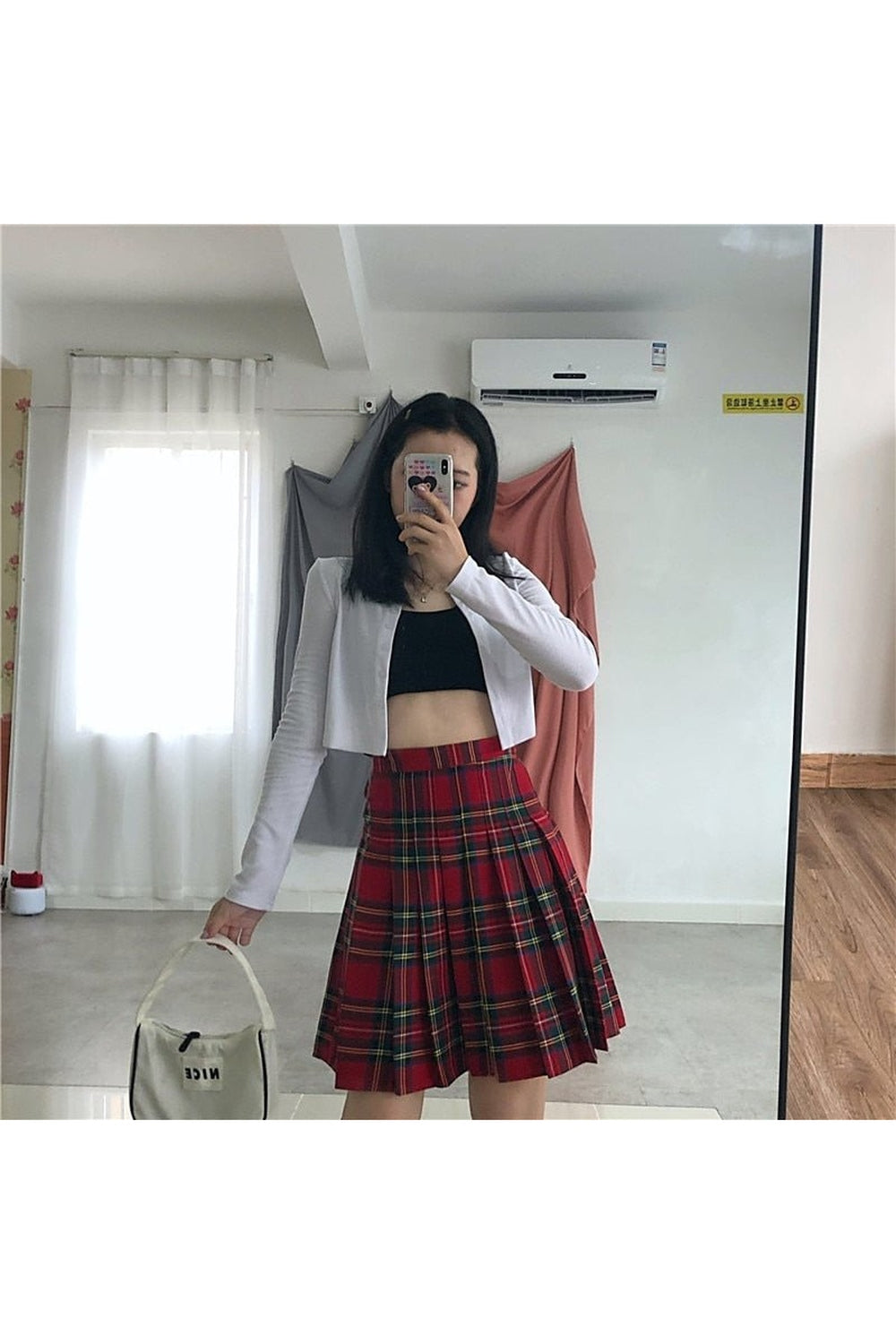 Red plaid skirt (9519) with alternative style.