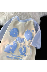 Blue American Rabbit Raglan T-shirt, cozy and charming.