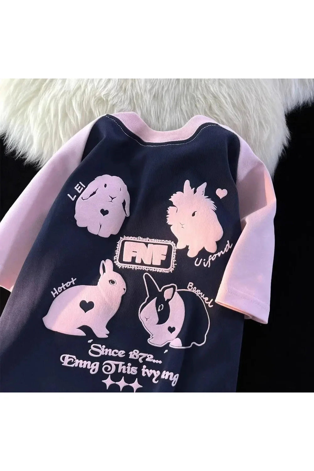 Pink American Rabbit Raglan tee, charming and cozy.