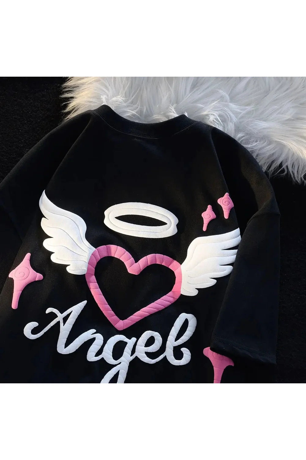 Black Angel Love Cotton T-shirt featuring comfort.