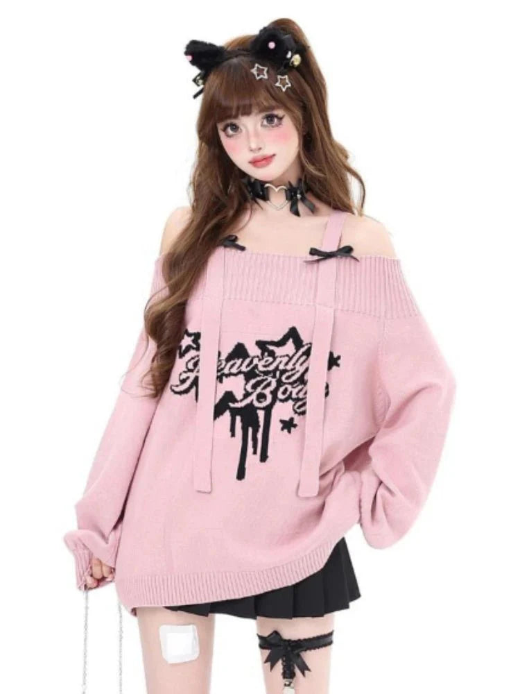 Pink Angelic Rebel Sweater exudes rebellious charm.