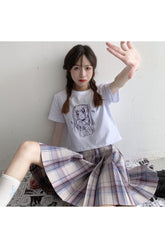 White Anime Aesthetic Print T-shirt featuring stylish design.