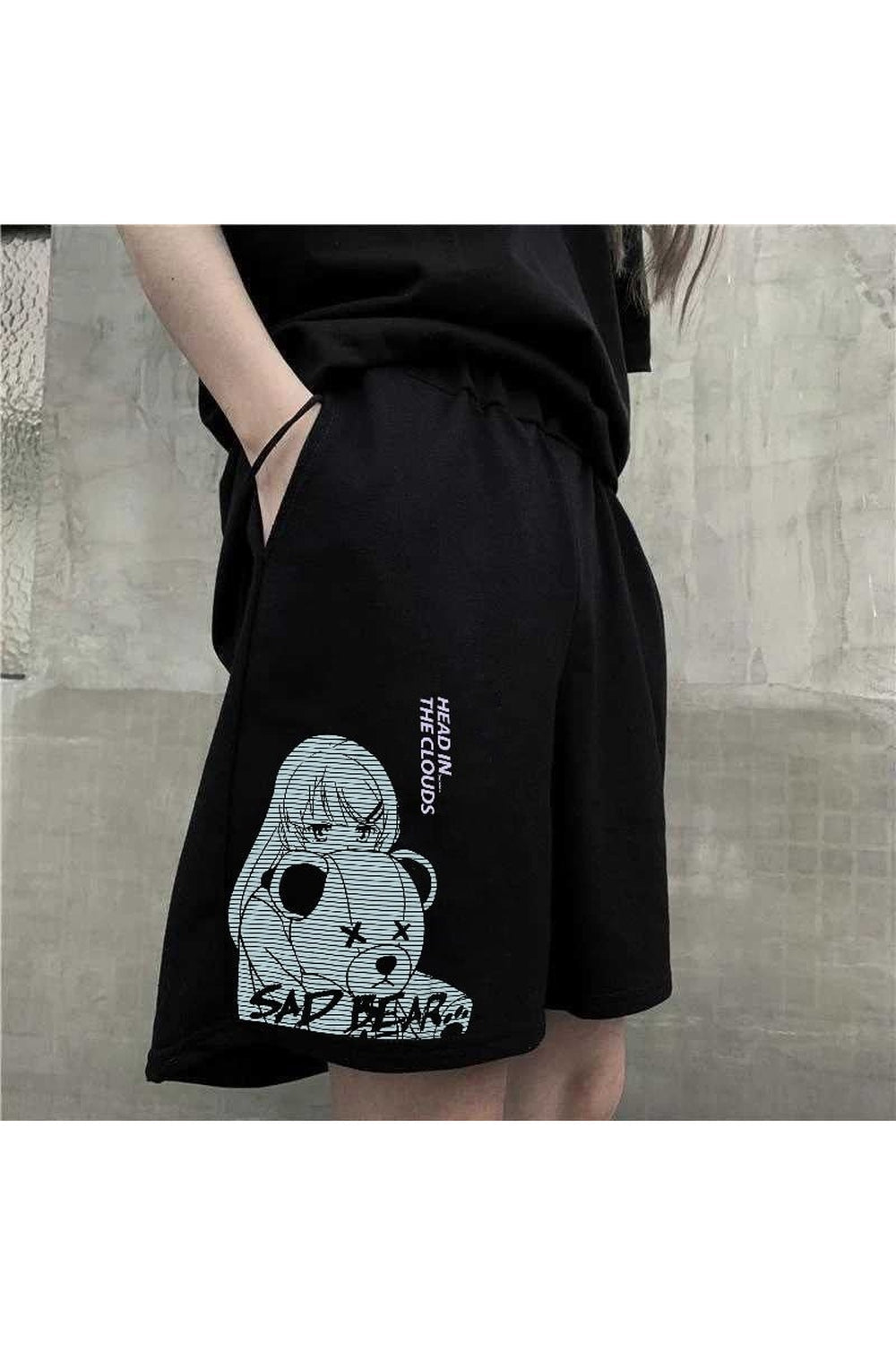 Black Anime Casual Shorts with stylish design.