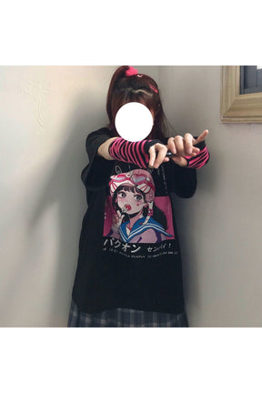 Black Anime Harajuku T-shirt with Hei variant.