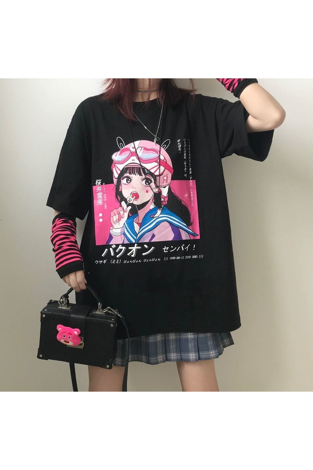 Black Anime Harajuku T-shirt with Hei variant.