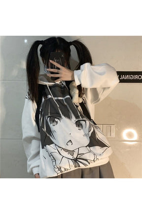 White Anime Long Sleeve Sweatshirt featuring vibrant design.