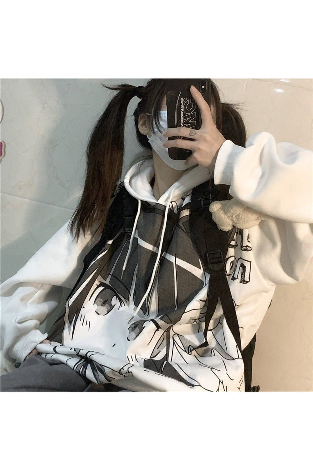 White Anime Long Sleeve Sweatshirt featuring vibrant design.