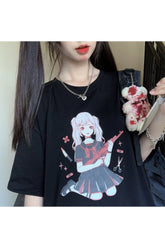 Black Anime Print Harajuku T-shirt featuring vibrant design.