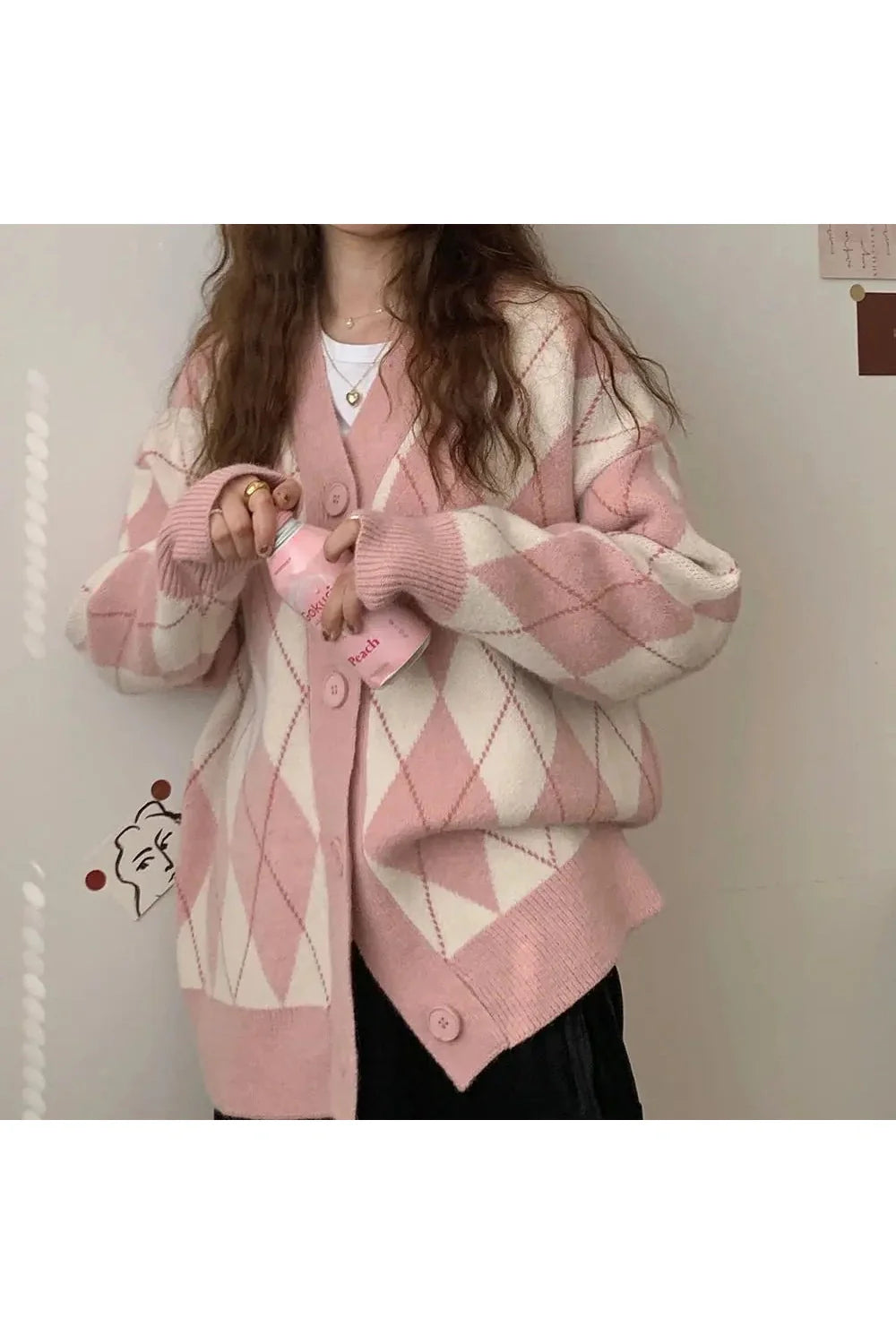 Fall Argyle Knitted Cardigan