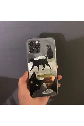 Artsy Funny Black Cat Wine Case for iPhone