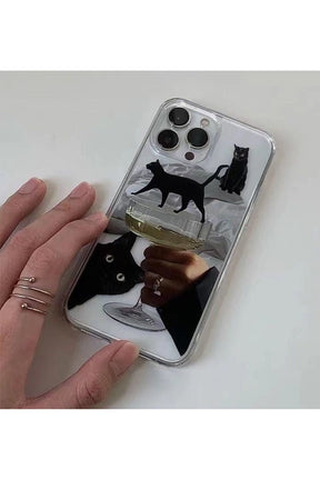 Artsy Funny Black Cat Wine Case for iPhone