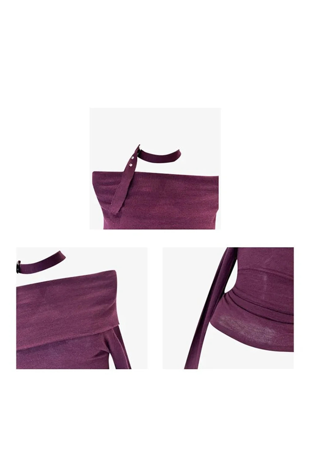 Purple Asymmetric Choker Long Sleeve Top with flair.