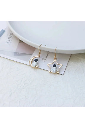 Aesthetic Asymmetric Moon Star Earrings