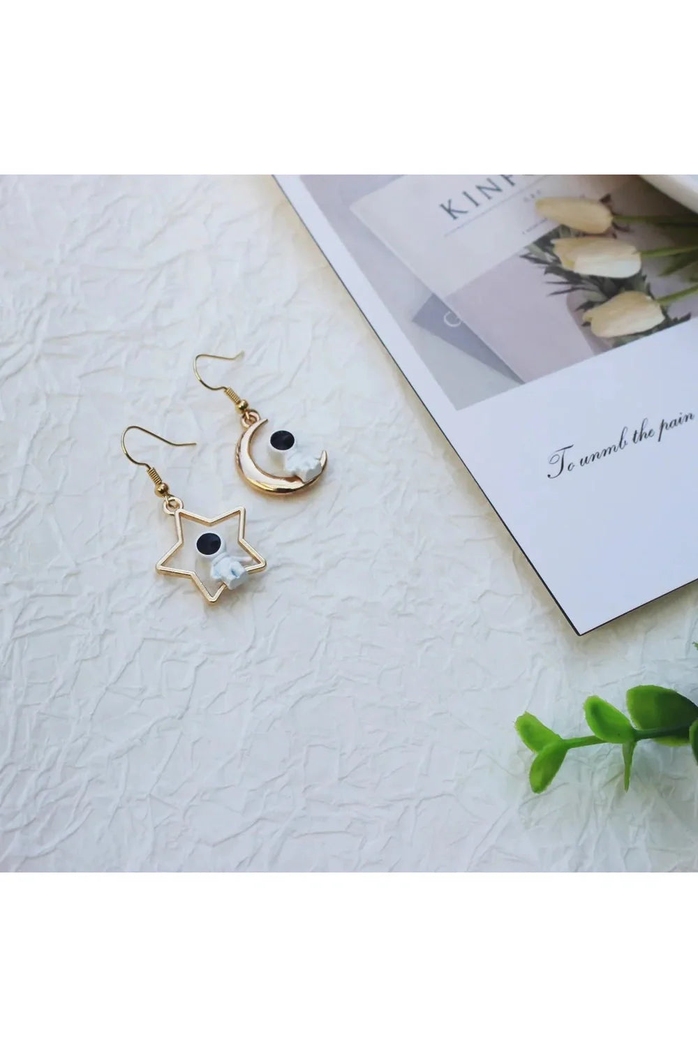 Aesthetic Asymmetric Moon Star Earrings