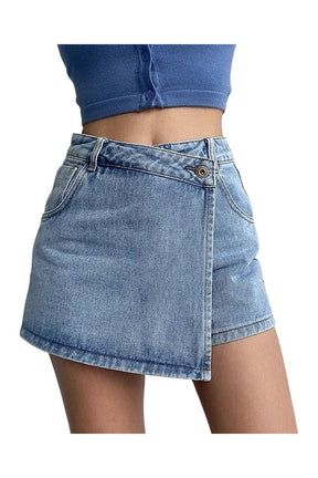 Asymmetrical Denim Mini Skirt