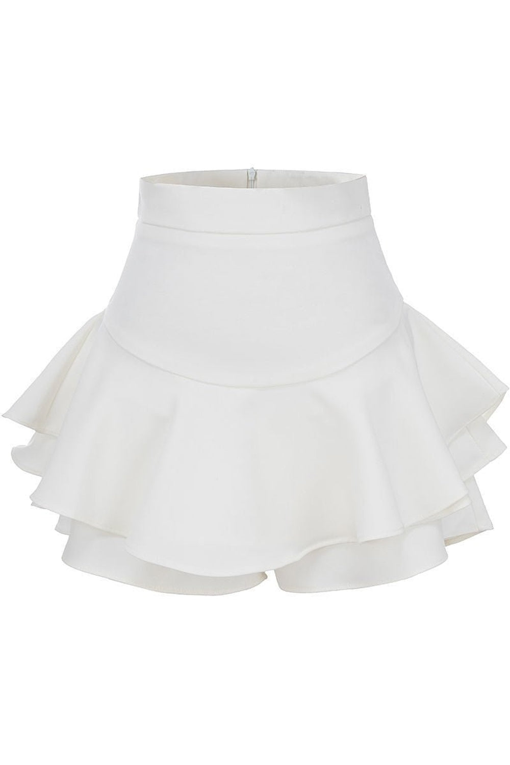 White Asymmetrical Ruffles Mini Skirt with elegance.