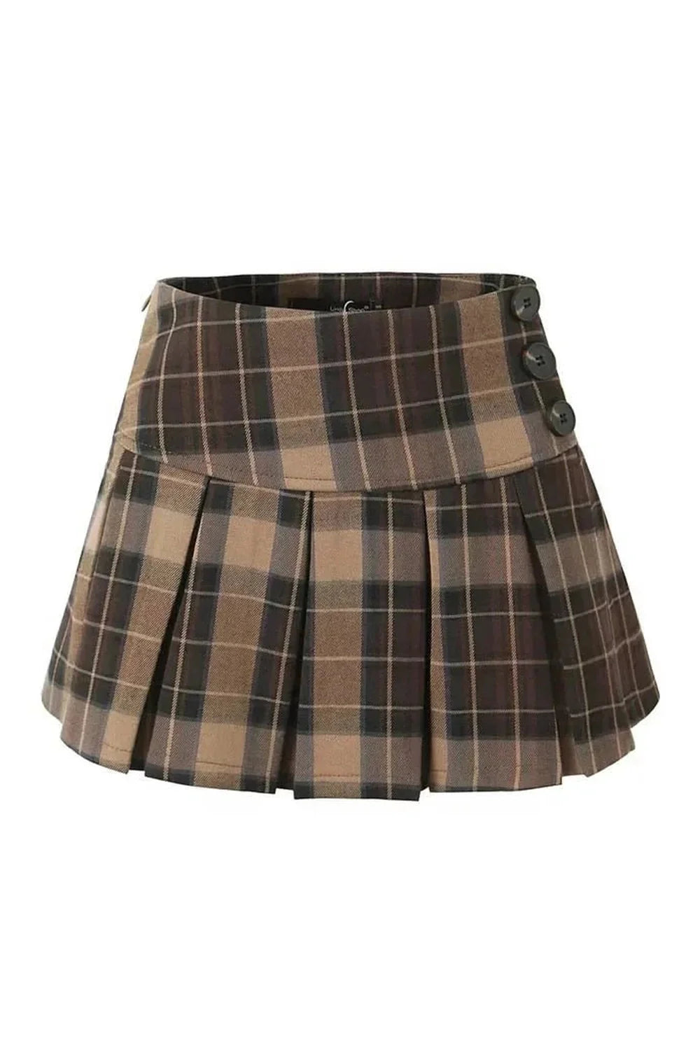 Stylish Autumn Waltz Pleated Skirt in Brown Plaid.