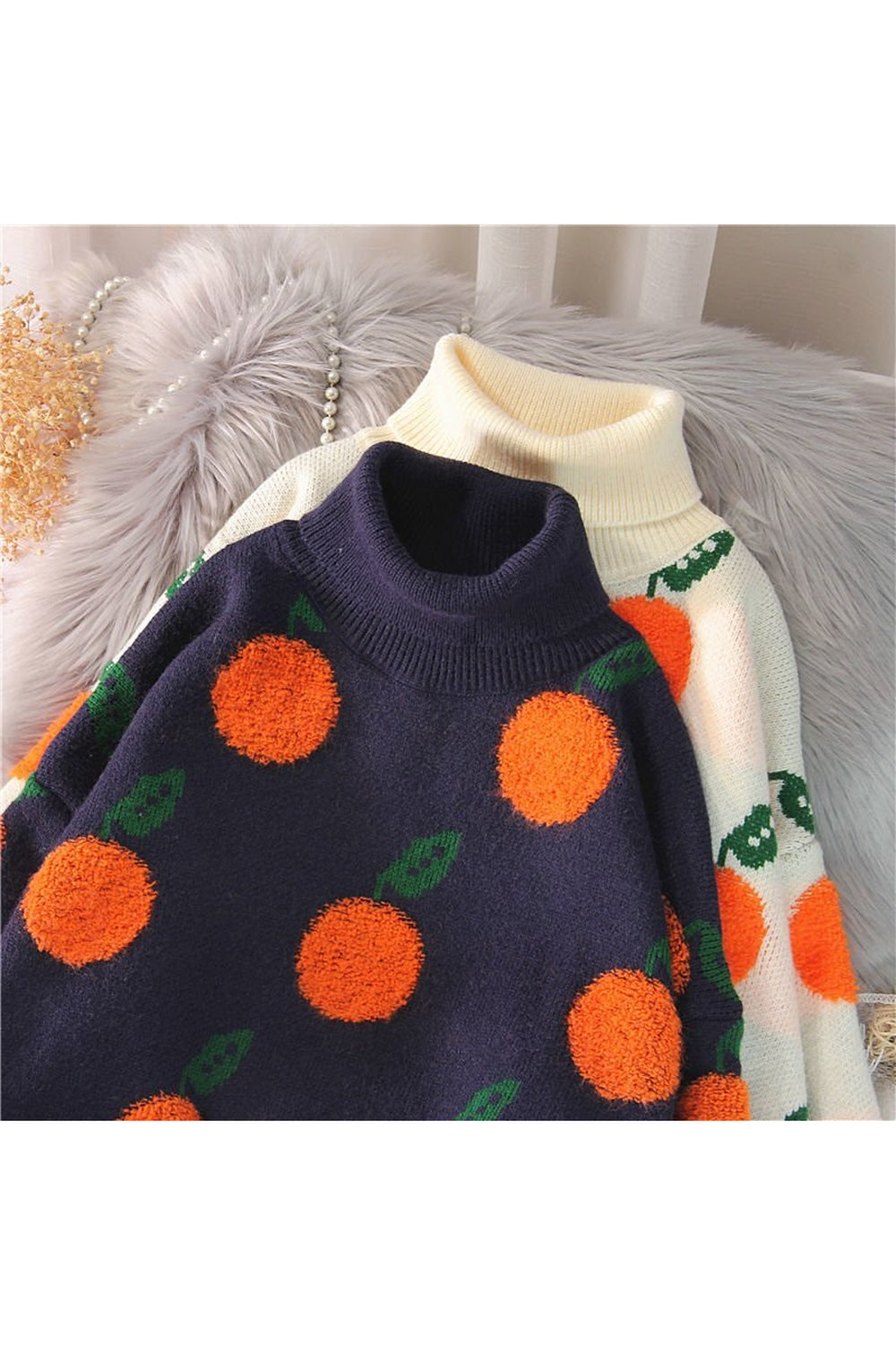 Fall Autumn Winter Cherry Pattern Sweater