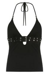 Stylish Backless Hollow Out Black Camisole as picture.